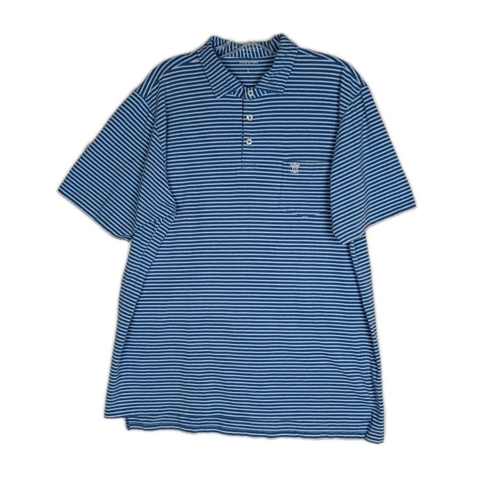 B Draddy Polo Shirt Mens Sz L Blue Striped Pima Cotton  Pocket Golf Short Sleeve